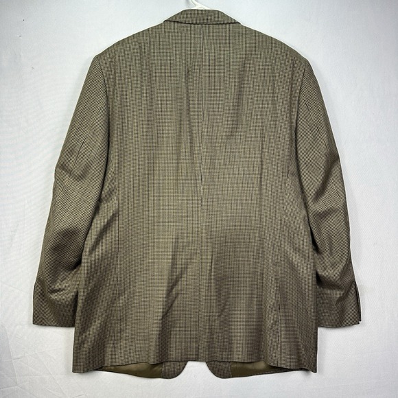 Lauren Ralph Lauren Silk Wool Houndstooth‎ Blazer Mens 46L Brown Sport Coat EUC - Picture 3 of 11